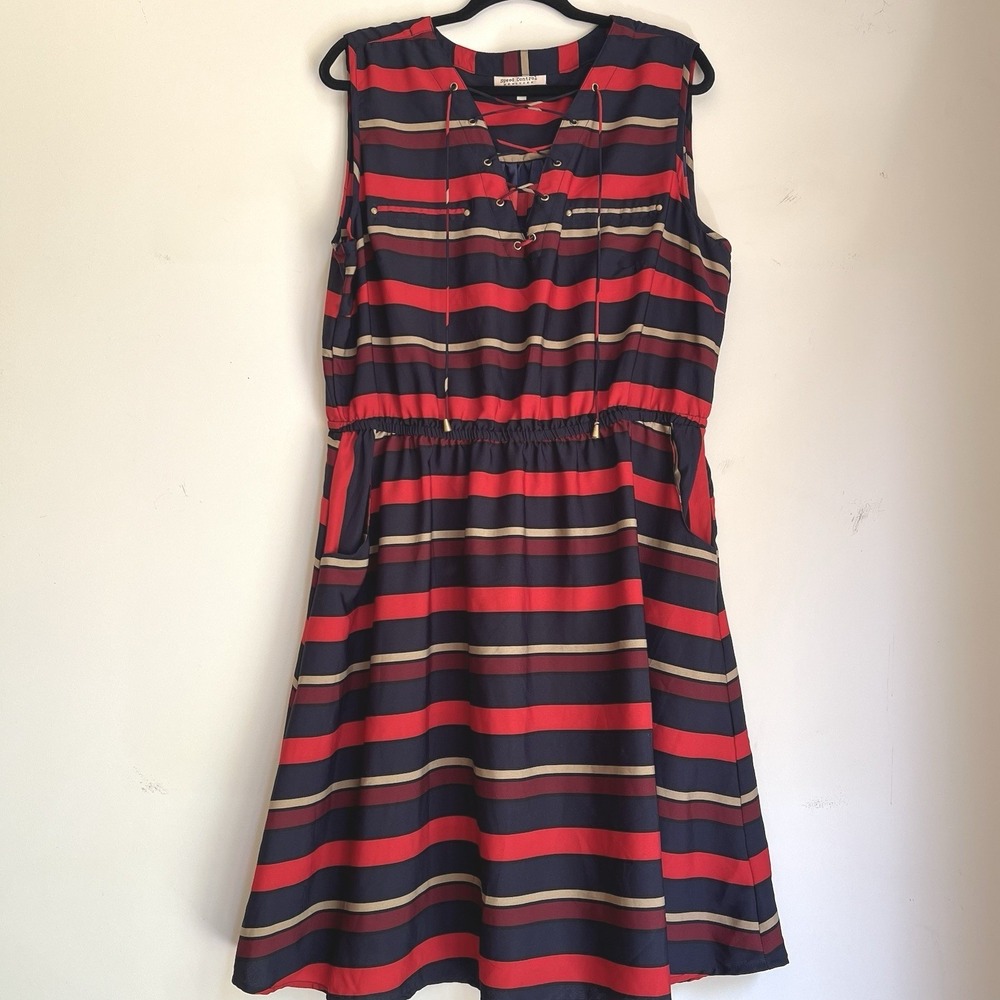 Speed Control Women's Sleeveless Red & Navy Striped Dress with Pockets Size 2X